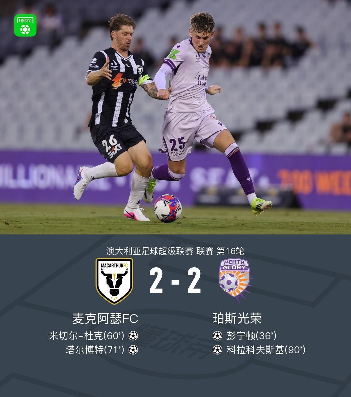 MK体育官方入口-麦克阿瑟FC2-2珀斯光荣，库尔托两次失误导致丢球